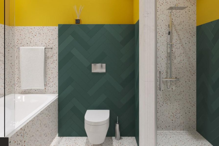 Детская ванная: сочные краски + тераццо
